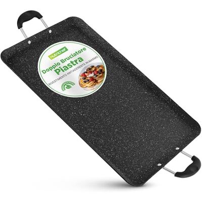 NutriChef Doppia Piastra Cucina 50 x 30 cm in Alluminio Rinforzato, Bistecchiera Antiaderente, Manici Bakelite Termoresistenti, Compatibile Gas, Vetroceramica, Alogeno, Carne, Verdure, Pancake e Toast NutriChef Doppia Piastra Cucina 50 x 30 cm in Alluminio Rinforzato, Bistecchiera Antiaderente, Manici Bakelite Termoresistenti, Compatibile Gas, Vetroceramica, Alogeno, Carne, Verdure, Pancake e Toast