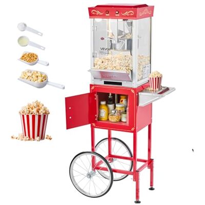 VEVOR Macchina per Popcorn con Carrello, Bollitore in Acciaio Inox da 0,2 kg, 800 W, 48 Tazze per Dose, Stile Cinema, con Controllo a 2 Pulsanti, con Parete in Vetro, 1 Misurino, 3 Cucchiai, Rosso VEVOR Macchina per Popcorn con Carrello, Bollitore in Acciaio Inox da 0,2 kg, 800 W, 48 Tazze per Dose, Stile Cinema, con Controllo a 2 Pulsanti, con Parete in Vetro, 1 Misurino, 3 Cucchiai, Rosso