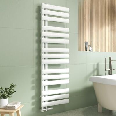 EMKE Scaldasalviette ovale da bagno, 1430 x 400 mm, scaldasalviette con attacco laterale, 484 W, colore bianco EMKE Scaldasalviette ovale da bagno, 1430 x 400 mm, scaldasalviette con attacco laterale, 484 W, colore bianco