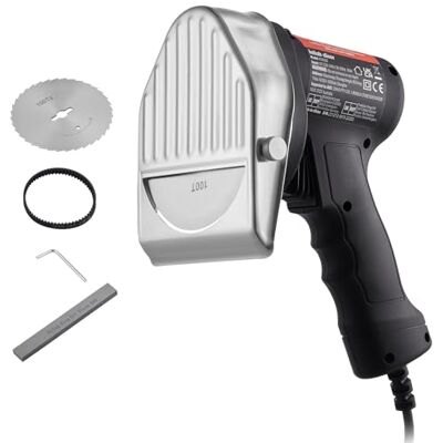 VEVOR Coltello elettrico per shawarma, 80 W, coltello turco per kebab, taglierina commerciale per gyro in acciaio inox, affetta carne per kebab con 2 lame, diametro lama 100 mm VEVOR Coltello elettrico per shawarma, 80 W, coltello turco per kebab, taglierina commerciale per gyro in acciaio inox, affetta carne per kebab con 2 lame, diametro lama 100 mm