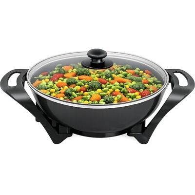 BEPER Wok Elettrico 33 cm, 1500W, Rivestimento Antiaderente in Ceramica, Capacità 5 Litri, con Termostato Regolabile, Coperchio in Vetro BEPER Wok Elettrico 33 cm, 1500W, Rivestimento Antiaderente in Ceramica, Capacità 5 Litri, con Termostato Regolabile, Coperchio in Vetro