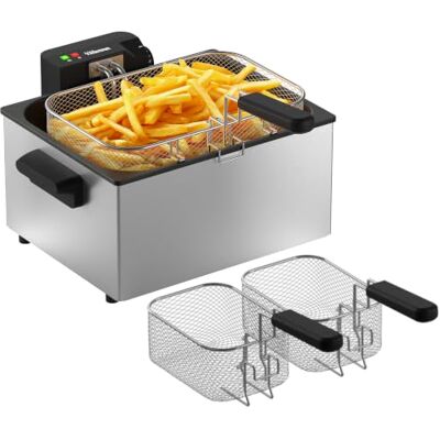 Tristar Friggitrice in Acciaio Inox, Capacità 5 L, 3000 W, Termostato Regolabile, Cestello Rimovibile, Uso Semi Professionale, Tristar Friggitrice in Acciaio Inox, Capacità 5 L, 3000 W, Termostato Regolabile, Cestello Rimovibile, Uso Semi Professionale,