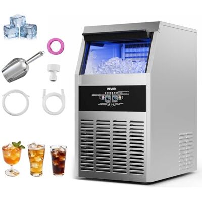 VEVOR Macchina per Cubetti di Ghiaccio Commerciale, Fabbricatore di Ghiaccio Capacità 59 kg/giorno Contenitore Capienza 16-30 libbre, Struttura Autoportante in Acciaio Inox Display LED VEVOR Macchina per Cubetti di Ghiaccio Commerciale, Fabbricatore di Ghiaccio Capacità 59 kg/giorno Contenitore Capienza 16-30 libbre, Struttura Autoportante in Acciaio Inox Display LED