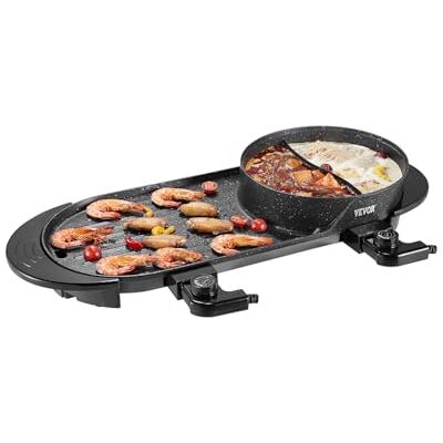 VEVOR Pentola Elettrica per Hot Pot BBQ con Griglia, 2200W Senza Fumo, Griglia Coreana con Separato Doppio Controllo della Temperatura, Padella Antiaderente, per Cena in Famiglia Festa VEVOR Pentola Elettrica per Hot Pot BBQ con Griglia, 2200W Senza Fumo, Griglia Coreana con Separato Doppio Controllo della Temperatura, Padella Antiaderente, per Cena in Famiglia Festa