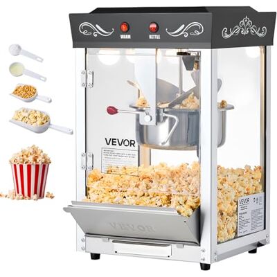 VEVOR Macchina per Popcorn, Bollitore in Acciaio Inox da 0,2 kg, 800 W, 48 Tazze per Dose, Stile Cinema, con Controllo a 2 Pulsanti, con Parete in Vetro, 1 Misurino, 3 Cucchiai, Nero VEVOR Macchina per Popcorn, Bollitore in Acciaio Inox da 0,2 kg, 800 W, 48 Tazze per Dose, Stile Cinema, con Controllo a 2 Pulsanti, con Parete in Vetro, 1 Misurino, 3 Cucchiai, Nero