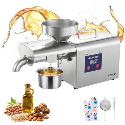 VEVOR Macchina Pressa Elettrica Spremitura dell'Olio, Estrattore Automatico Frantoio per Olio 3,75 kg/h Pressatura a Caldo 50 °C-300 °C, Estrazione Semi Arachidi Sesamo Mandorle, Acciaio Inox VEVOR Macchina Pressa Elettrica Spremitura dell'Olio, Estrattore Automatico Frantoio per Olio 3,75 kg/h Pressatura a Caldo 50 °C-300 °C, Estrazione Semi Arachidi Sesamo Mandorle, Acciaio Inox