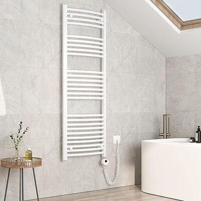 EMKE Scaldasalviette elettrico da bagno, 140 x 50 cm, con termostato, scaldasalviette con timer, colore bianco, 600 W EMKE Scaldasalviette elettrico da bagno, 140 x 50 cm, con termostato, scaldasalviette con timer, colore bianco, 600 W