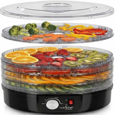 NutriChef Essiccatore Alimentare Nero Rotondo Professionale con 5 Vassoi Impilabili, Disidratatore per Carne, Pesce, Funghi, Frutta e Verdura, 82°C, Facile da Pulire, Essiccatore Domestico NutriChef Essiccatore Alimentare Nero Rotondo Professionale con 5 Vassoi Impilabili, Disidratatore per Carne, Pesce, Funghi, Frutta e Verdura, 82°C, Facile da Pulire, Essiccatore Domestico