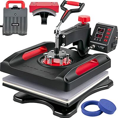 VEVOR Pressa a trasferimento 5 in 1, 38 x 38 cm, macchina da stampa a T shirt, 1000 W, pressa per tessuti, colore nero, stampa termica a 360 gradi, orientabile a LED digitale e controllore del tempo VEVOR Pressa a trasferimento 5 in 1, 38 x 38 cm, macchina da stampa a T shirt, 1000 W, pressa per tessuti, colore nero, stampa termica a 360 gradi, orientabile a LED digitale e controllore del tempo