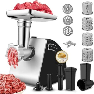 COOCHEER Tritacarne Elettrico Professionale 2000W con Insaccatrice e Accessorio Biscotti 5 in 1 Macchina per Macinare Carne con 3 Dischi, 4 Lame e Accessori per Salsicce, Kibbe, Verdure e Dolci COOCHEER Tritacarne Elettrico Professionale 2000W con Insaccatrice e Accessorio Biscotti 5 in 1 Macchina per Macinare Carne con 3 Dischi, 4 Lame e Accessori per Salsicce, Kibbe, Verdure e Dolci