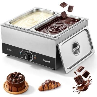 VEVOR Macchina per Fusione di Cioccolato Burro 2 Vaschette Uso Commerciale Intervallo Temperatura da 30℃ a 85℃, Corpo in Acciaio Inox, Sistema di Riscaldamento a Bagnomaria, Scaldacioccolato Formaggio VEVOR Macchina per Fusione di Cioccolato Burro 2 Vaschette Uso Commerciale Intervallo Temperatura da 30℃ a 85℃, Corpo in Acciaio Inox, Sistema di Riscaldamento a Bagnomaria, Scaldacioccolato Formaggio