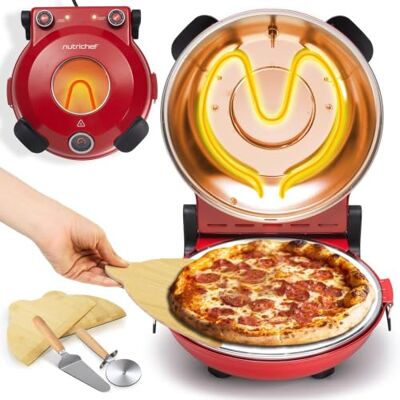 NutriChef Forno elettrico per pizza, da 1200 W, con controllo della temperatura e termometro, finestra di visualizzazione per una cottura precisa, riscalda fino a 360 °C, rivestimento antiaderente NutriChef Forno elettrico per pizza, da 1200 W, con controllo della temperatura e termometro, finestra di visualizzazione per una cottura precisa, riscalda fino a 360 °C, rivestimento antiaderente