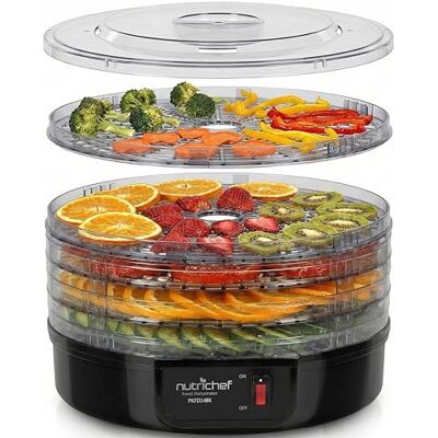 NutriChef Essiccatore Alimentare Nero Rotondo Professionale con 5 Vassoi Impilabili, Disidratatore per Carne, Pesce, Funghi, Frutta e Verdura, 82°C, Facile da Pulire, Essiccatore Domestico NutriChef Essiccatore Alimentare Nero Rotondo Professionale con 5 Vassoi Impilabili, Disidratatore per Carne, Pesce, Funghi, Frutta e Verdura, 82°C, Facile da Pulire, Essiccatore Domestico
