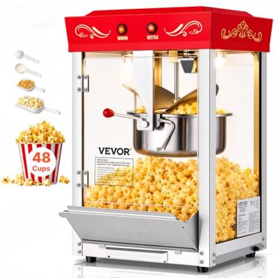 VEVOR Macchina per Popcorn, Bollitore in Acciaio Inox da 0,2 kg, 800 W, 48 Tazze per Dose, Stile Cinema, con Controllo a 2 Pulsanti, con Parete in Vetro, 1 Misurino, 3 Cucchiai, Rosso VEVOR Macchina per Popcorn, Bollitore in Acciaio Inox da 0,2 kg, 800 W, 48 Tazze per Dose, Stile Cinema, con Controllo a 2 Pulsanti, con Parete in Vetro, 1 Misurino, 3 Cucchiai, Rosso