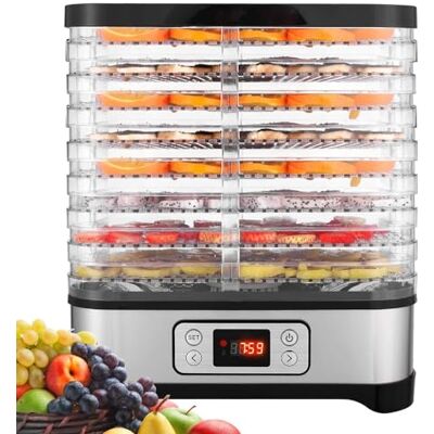 COOCHEER Essiccatore in acciaio inox, con 8 scomparti, timer e regolazione della temperatura 35-70°C, essiccatore per frutta, disidratatore, senza BPA, nero COOCHEER Essiccatore in acciaio inox, con 8 scomparti, timer e regolazione della temperatura 35-70°C, essiccatore per frutta, disidratatore, senza BPA, nero