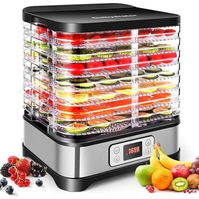 COOCHEER Essiccatore digitale da 400 W, con 8 ripiani, con regolatore di temperatura e timer, senza BPA, per frutta secca, carne e verdura COOCHEER Essiccatore digitale da 400 W, con 8 ripiani, con regolatore di temperatura e timer, senza BPA, per frutta secca, carne e verdura