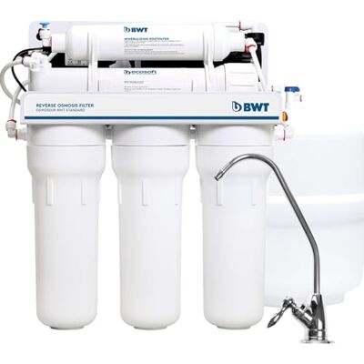 BWT Sistema ad osmosi inversa domestico MO575MP – Con pompa per una pressione di ingresso di 2-5 bar – 5 stadi con REMINERALIZZATORE – 75 GPD, portata di 11,8 l/h, serbatoio da 12 L BWT Sistema ad osmosi inversa domestico MO575MP – Con pompa per una pressione di ingresso di 2-5 bar – 5 stadi con REMINERALIZZATORE – 75 GPD, portata di 11,8 l/h, serbatoio da 12 L