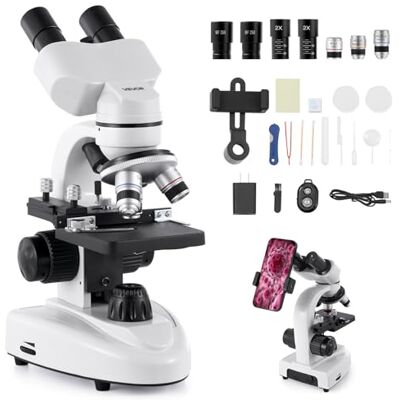 VEVOR Microscopio Binoculare, Kit Microscopio Composto con Ingrandimento 40-2000X, Corpo in Lega di Alluminio, Oculari, Luce LED, Supporto per Telefono, per Studenti, Laboratorio, Scuola, Casa VEVOR Microscopio Binoculare, Kit Microscopio Composto con Ingrandimento 40-2000X, Corpo in Lega di Alluminio, Oculari, Luce LED, Supporto per Telefono, per Studenti, Laboratorio, Scuola, Casa