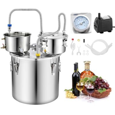 VEVOR Alambicco per Alcol Distillatore 30 L con Fusto Termometro per Grappa, Distillatore per Alcol in Acciaio Inox, Kit per Produzione Vino Whisky Uso Domestico, Temperatura 0℃ a 200℃, Fai da Te VEVOR Alambicco per Alcol Distillatore 30 L con Fusto Termometro per Grappa, Distillatore per Alcol in Acciaio Inox, Kit per Produzione Vino Whisky Uso Domestico, Temperatura 0℃ a 200℃, Fai da Te