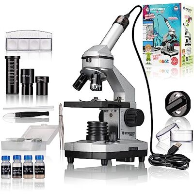 BRESSER Junior Microscopio 40x-1024x 5 vetrini preparati e portaoggetti, Fotocamera oculare USB HD, Corpo metallico, Luce LED, Kit Artemia, Windows 10 e 11 BRESSER Junior Microscopio 40x-1024x 5 vetrini preparati e portaoggetti, Fotocamera oculare USB HD, Corpo metallico, Luce LED, Kit Artemia, Windows 10 e 11