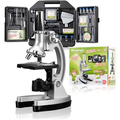 BRESSER Junior Set microscopio 300x-1200x Luce LED e specchio, 5 vetrini preparati, Esperimento Artemia, 68 pezzi, Schermo di proiezione, Valigetta BRESSER Junior Set microscopio 300x-1200x Luce LED e specchio, 5 vetrini preparati, Esperimento Artemia, 68 pezzi, Schermo di proiezione, Valigetta