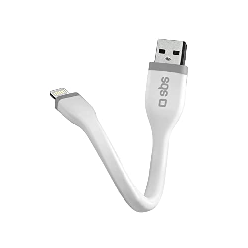 SBS Mini Cavo Piatto antigroviglio da 12 cm con connettori Lightning USB, Made for Apple, per Dati e Ricarica di iPhone, iPad, iPod, Bianco