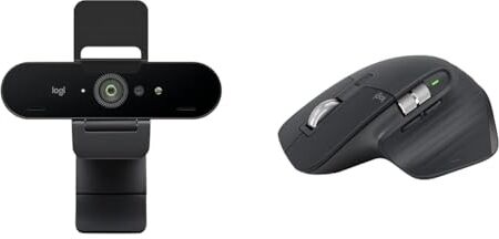 Logitech Brio Stream Webcam Videochiamate Ultra 4K HD, Microfono con Cancellazione Rumore & MX Master 3S-Mouse wireless ad alte prestazioni con scorrimento ultraveloce, ergonomico