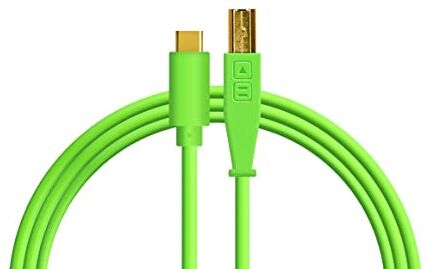 DJ TechTools Chroma Cable USB-C verde neon, cavo USB 2.0 di alta qualità (contatti USB placcati oro, nucleo in ferrite, lunghezza 1,5 m, cavo adattatore, fascetta in velcro integrata), verde neon