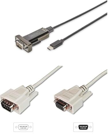 Digitus Set: Adattatore da USB-C a seriale Convertitore RS232 Da USB 2.0 Type-C a DSUB 9M Chipset FTDI FT232RL Cavo da 1 m incluso Con cavo di prolunga D-Sub 9 da 3 m