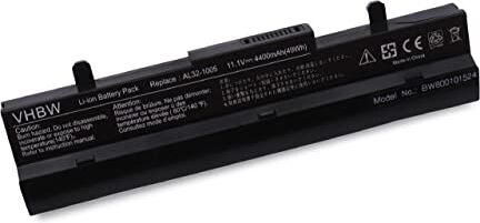 vhbw Li-Ion Batteria compatibile con Asus Eee PC 1005P, 1005HA, 1001P, R101, R101D, R101PX, R101X, R105, 1001PQD, 1001PX Notebook 4400mAh, nera