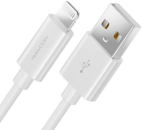 deleyCON 2m Lightning 8 Pin Cavo di Ricarica USB Cavo Dati Certificato MFI per Apple iPhone 14 Pro Max 14 Pro 14 Plus 14 SE 13 Pro Max 13 Pro 13 Mini 12 Pro Max 12 Pro 12 Mini Bianco