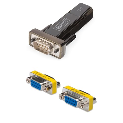 Digitus Set: Adattatore da USB a seriale Convertitore RS232 USB 2.0 tipo A a DSUB 9M Chipset FTDI FT232RL Cavo da 80 cm incluso Con cambio di genere D-Sub 9 (da femmina a femmina)