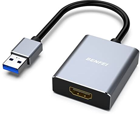 BENFEI Adattatore USB 3.0 a HDMI 1080P, unidirezionale convertitore USB 3.0 a HDMI, per PC laptop proiettore monitor HDTV, guscio in alluminio（Principalmente per Windows 11/10/8.1/8/7）Non per MacOS