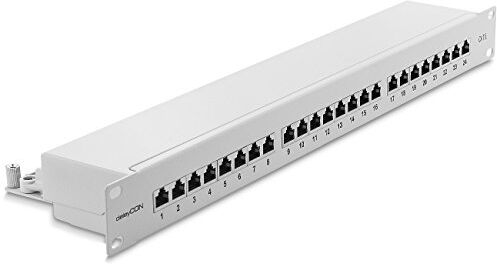 deleyCON CAT6 Patch Panel 24 Porte del Desktop 19 Pollici Montaggio Rack Assemblaggio del Server 24x RJ45 Schermato TIA568A TIA568B Grigio Chiaro