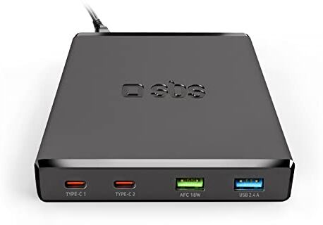 SBS Caricatore Multiplo Power Delivery da 75W, Stazione di Ricarica Portatile con 2 Porte Usb-C e 2 Porte Usb-A, Nero, Unica