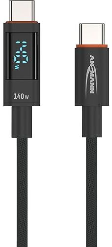 Ansmann cavo di ricarica 120 cm USB tipo C per la ricarica rapida di smartphone, tablet, laptop, ecc. con potenza di uscita fino a 140 W/Cavo di alta qualità per l'ufficio, l'home office, il gamer