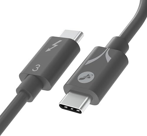 Sabrent Cavo USB tipo-c, Thunderbolt 3, caricatore USB C, Cavo di ricarica USB C, PD supporta 100W 20V-5A, Chip E-Marker, Certificato Intel, Supporta la modalità TBT, (20 cm) GRIGIO (CB-T320-GRY)