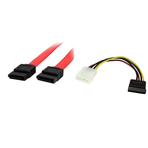 StarTech.com sata18 cavo sata, 45 cm, rosso & cavo adatattore di alimentazione a sata 4, connetore interno alimentazione sata a 4 pin da 15 cm