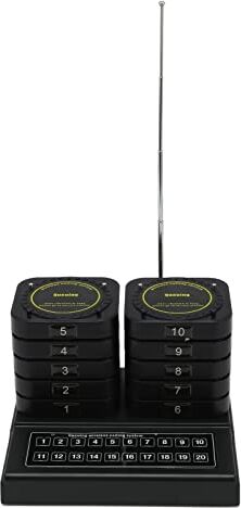 Shanrya Sistema di Chiamata Wireless, Multifunzione Professionale DC5V 100V-240V Sistema Cercapersone Ristorante in Materiale ABS con 10 Cercapersone per Food Court (Spina UE)