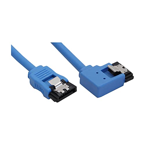 InLine 27705L Cavo di collegamento SATA 6 Gb/s, rotondo, angolato a sinistra, blu, con linguetta, 0,5 m