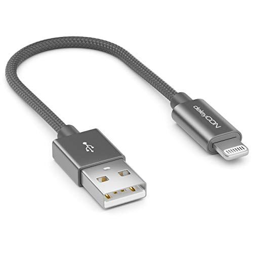 deleyCON 0,15m Lightning 8 Pin Cavo di Ricarica USB Apple MFI per iPhone 14 Pro Max 14 Pro 14 Plus 14 SE 13 Pro Max 13 Pro 13 Mini 12 Pro Max 12 Pro 12 Mini Spina in Metallo & Cavo in Nylon Grigio