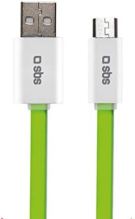 SBS Cavo Dati E Ricarica USB Micro USB 2.0 Flat con Connettori in Plastica, Lunghezza 1.5 Mt, Verde