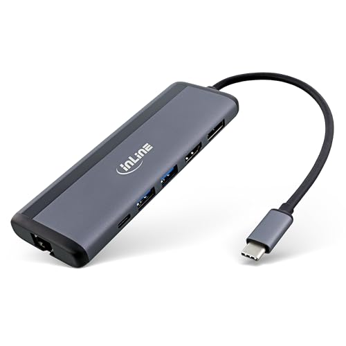 InLine 8 in 1 USB-C Multihub, docking station, 8 K HDMI & DisplayPort, 1 USB-C PD 3.0 100 W, 2 dati USB-A, Ethernet, microSD e SD, MST, per laptop, PC, MacBook e altro ancora, 33278B