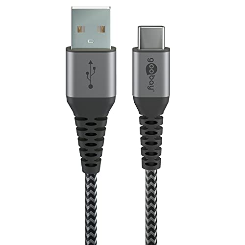 goobay 49295 Cavo USB-C extra robusto, in tessuto di alta qualità, con connettori in metallo, 0,5 m, colore: Grigio siderale