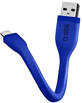 SBS Micro Cavo Dati e Ricarica, Lunghezza 12 cm, Connettori Lightning USB, Finitura Piatta Antigroviglio, per iPhone 14, 13, 12, 11, SE 2020, X, 8, 7, 6s, 6, iPad, iMac, MacBook, blu