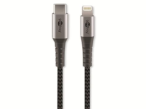 goobay Cavo Lightning Apple Certificato MFi Cavo tessile premium extra robusto con spine in metallo Da USB-C a Lightning 0,5 m