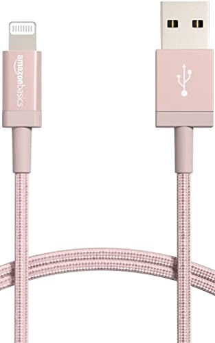 Amazon Basics Cavo di ricarica USB-A a Lightning, certificato MFi, in nylon intrecciato, per iPhone, 0.9 m, oro rosa