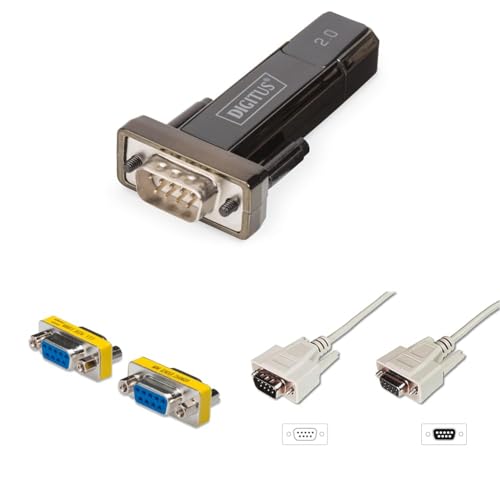 Digitus Set: Adattatore da USB a seriale Convertitore RS232 USB 2.0 tipo-A a DSUB 9M Chipset FTDI FT232RL Cavo da 80 cm Con cavo di prolunga D-Sub 9 con cambio di genere e D-Sub 9 da 3 m