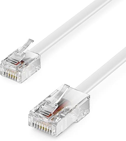 deleyCON 15m Cavo Telefonico RJ11 a RJ45 Cavo Modulare Cavo Piatto da Connettore RJ11 a Connettore di Rete RJ45 Presa Telefonica Modem Router Fax ISDN DSL VDSL Internet Bianco