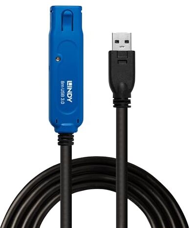 Lindy Cavo Prolunga USB 3.0 Active Extension Pro 8 Metri, Connettore USB Tipo A Maschio a Femmina, Velocità di Trasferimento Dati Super Speed fino a 5 Gbps per Webcam, Stampanti, Lettori di Schede